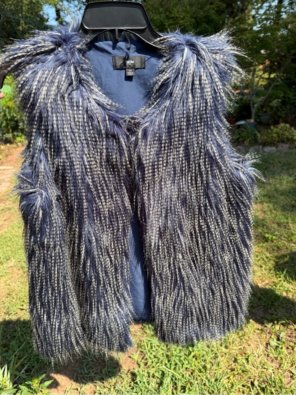 Plush Navy & Gray Faux Fur Vest by Hello